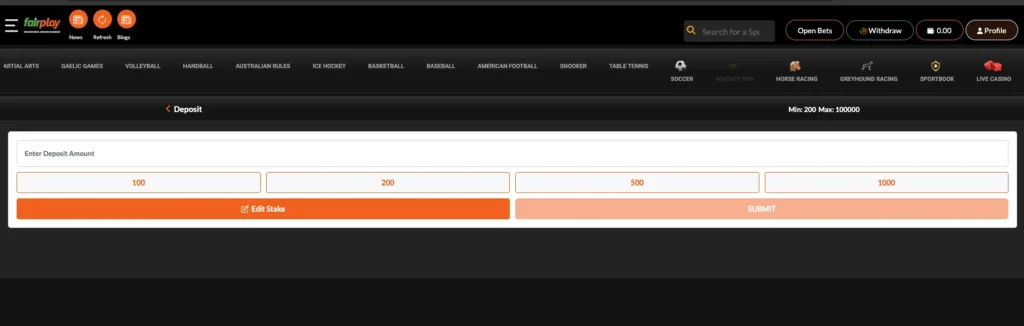 Quick Deposit Options: Pre-Set Amounts