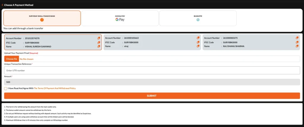 Payment Method 1: Bank Transfer (Suryoday Bank)
