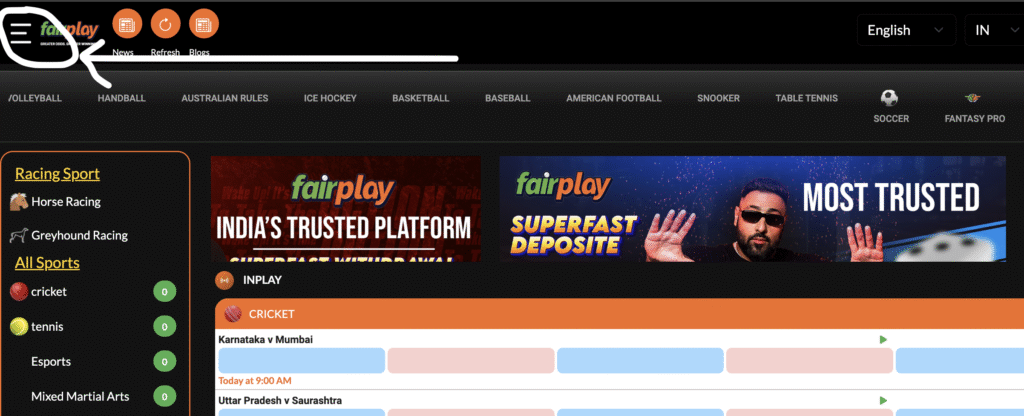 Click the Hamburger Menu (Left Side)